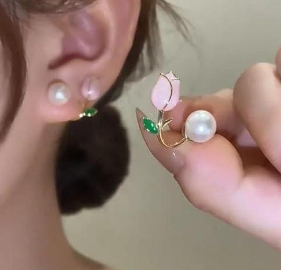 Korean Cute Tulip Pearl Studs Earing Buyinby