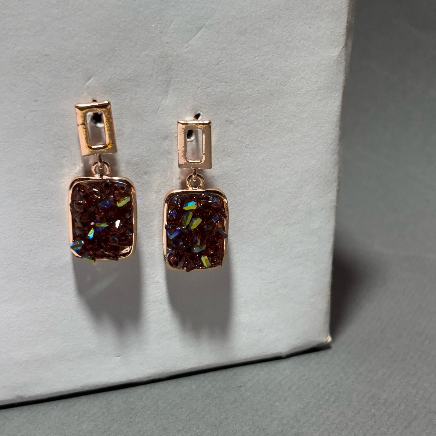 Crimson Glow Crystal Drops: Rose-Gold Earrings Buyinby