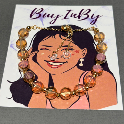 "Rustic Glow: Bronze Flat Bead & Rose Gold Bracelet Buyinby