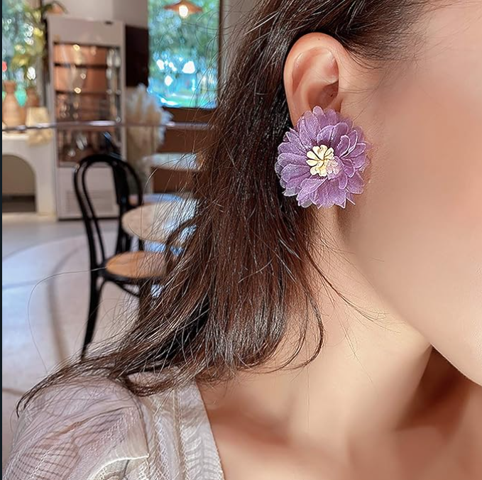 Korean "Elegant" Chiffon Lavender Flower Studs Earing Buyinby