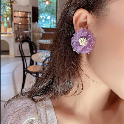 Korean "Elegant" Chiffon Lavender Flower Studs Earing Buyinby