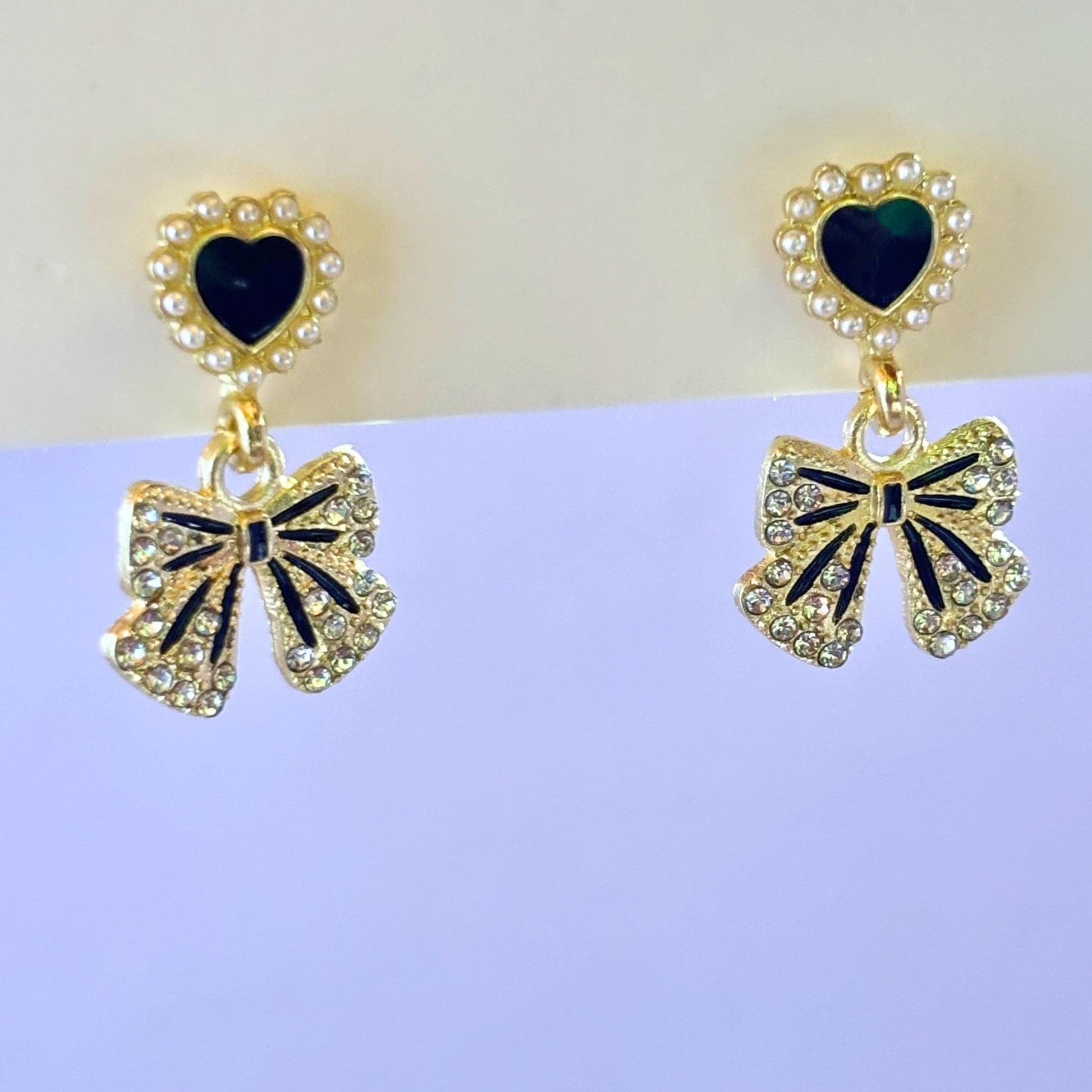Black Heart Bow Korean Drop Earrings Buyinby