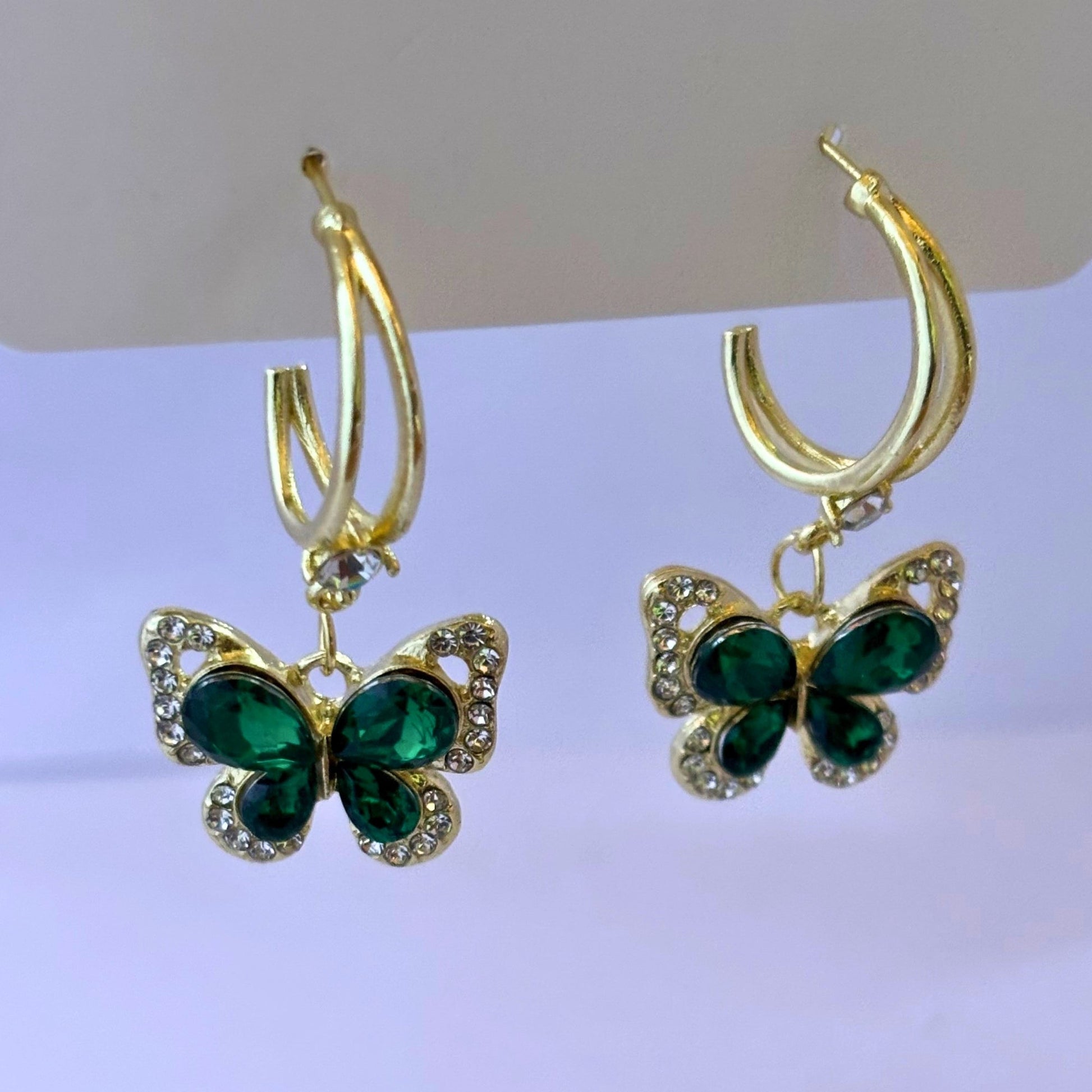 GREEN EMERLAD "BUTTERFLY" "DROP" EARING Buyinby