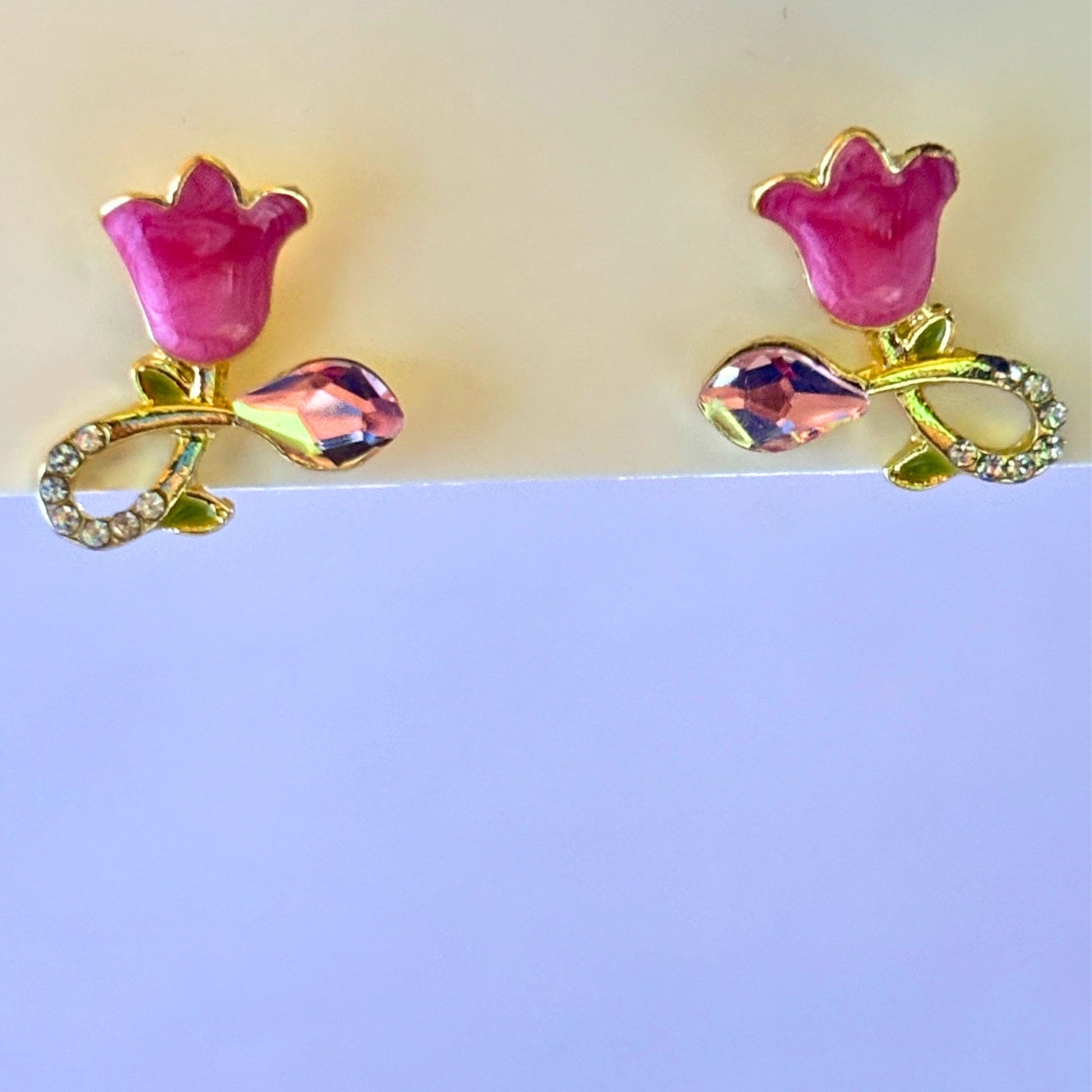 Korean Cute Pink Tulip "Crystal" Stud Earrings Buyinby