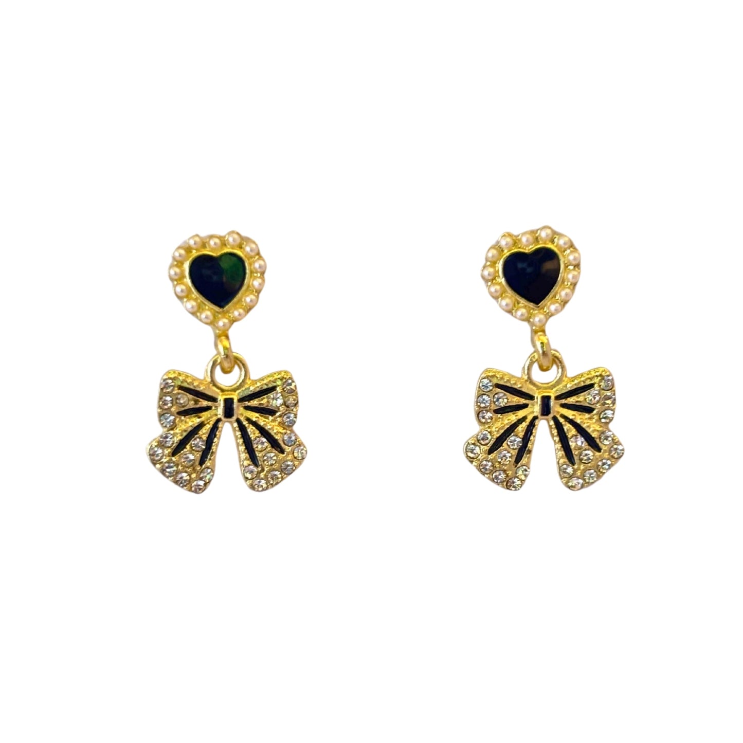 Black Heart Bow Korean Drop Earrings Buyinby