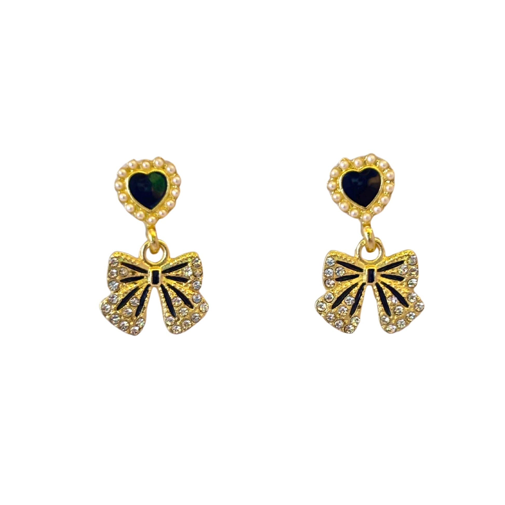 Black Heart Bow Korean Drop Earrings Buyinby