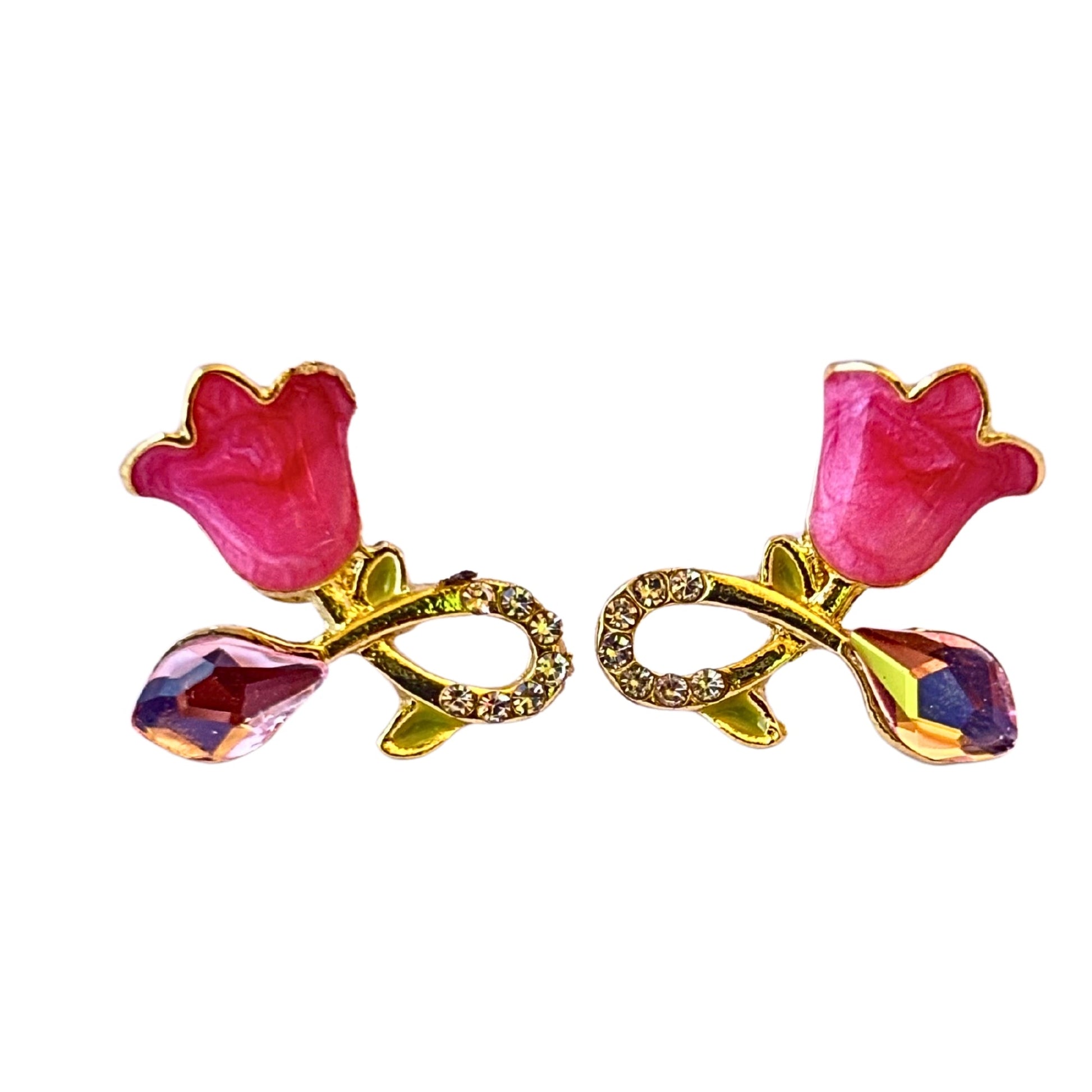 Korean Cute Pink Tulip "Crystal" Stud Earrings Buyinby