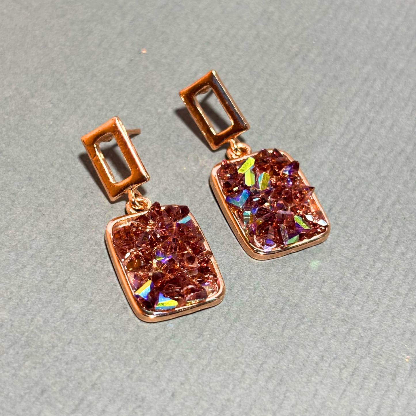 Crimson Glow Crystal Drops: Rose-Gold Earrings Buyinby