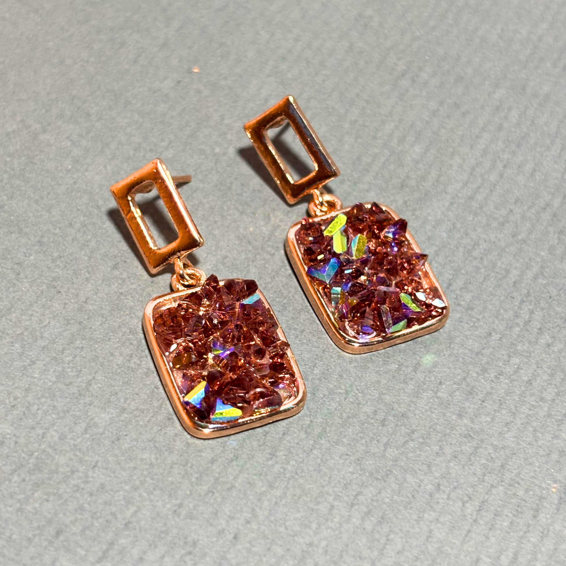 Crimson Glow Crystal Drops: Rose-Gold Earrings Buyinby