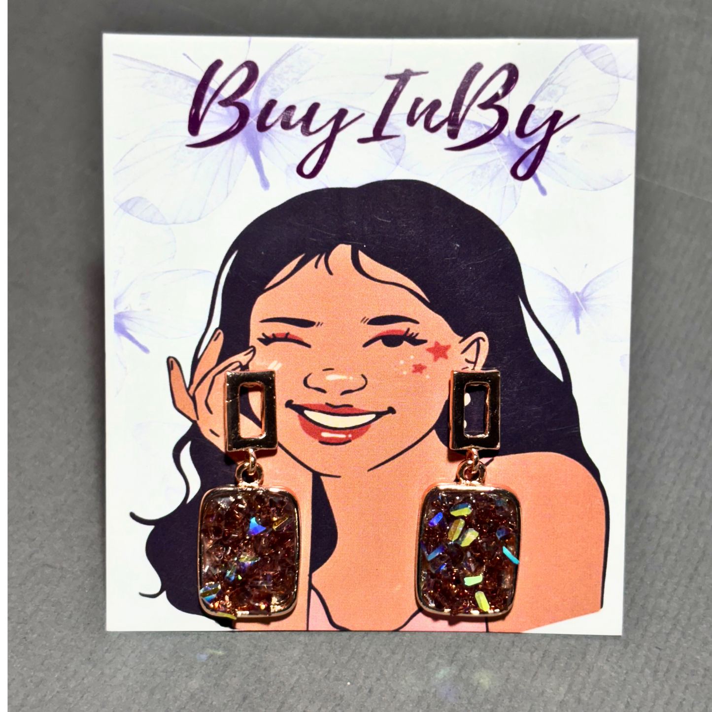 Crimson Glow Crystal Drops: Rose-Gold Earrings Buyinby