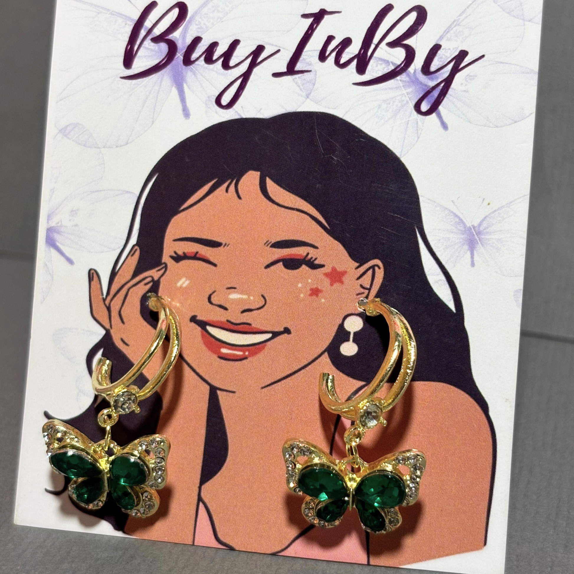 GREEN EMERLAD "BUTTERFLY" "DROP" EARING Buyinby