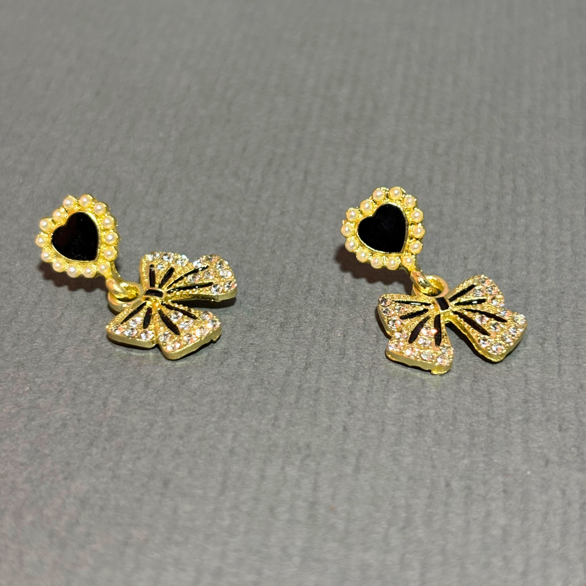 Black Heart Bow Korean Drop Earrings Buyinby