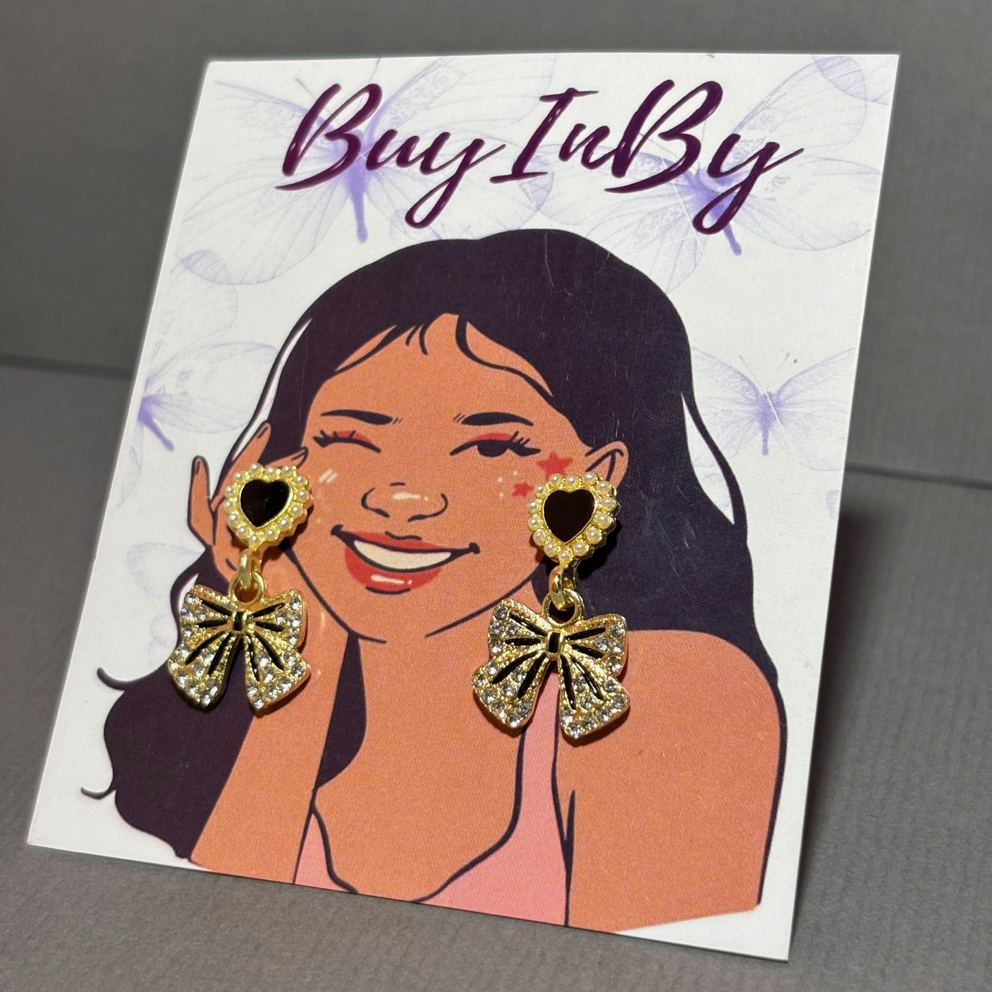 Black Heart Bow Korean Drop Earrings Buyinby