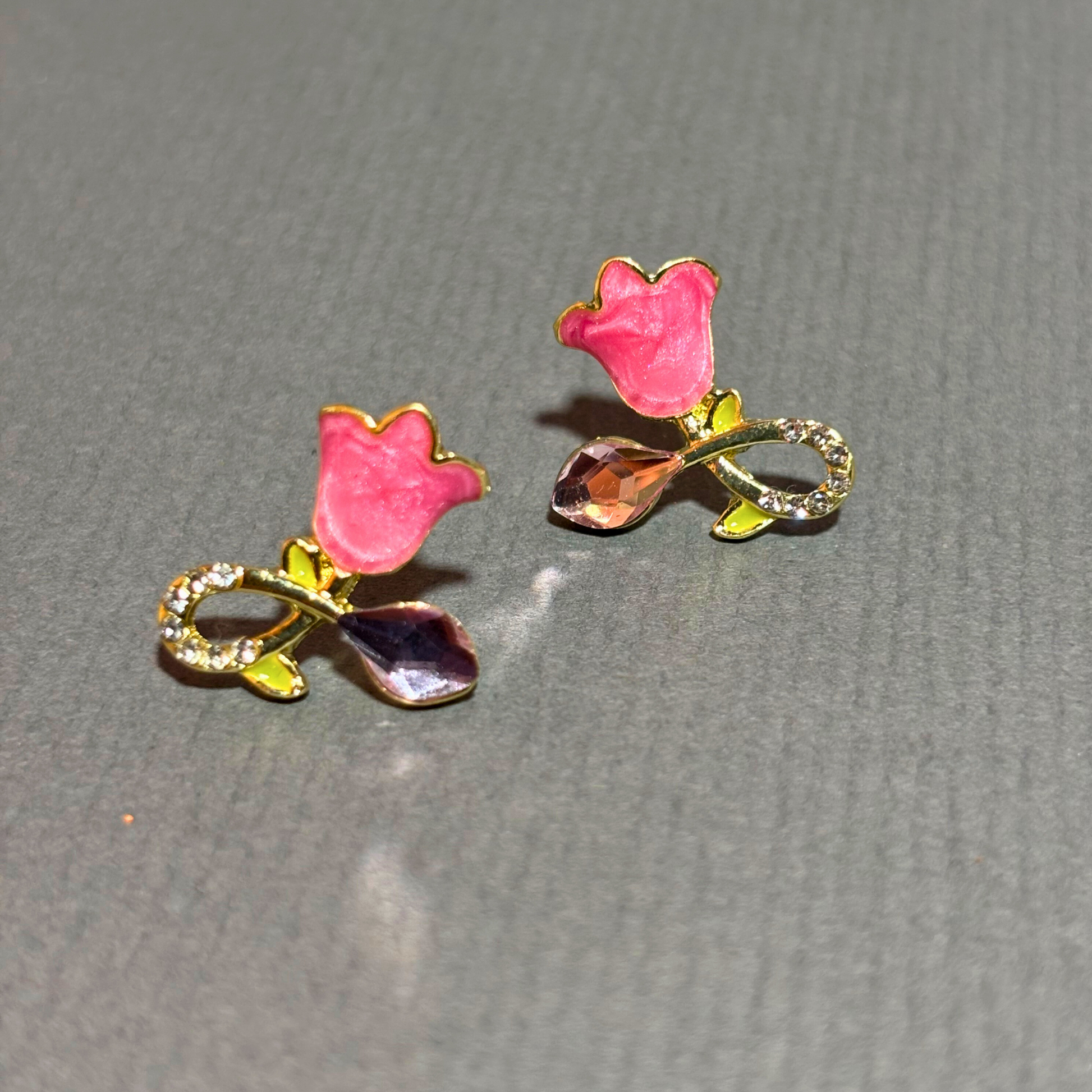 Korean Cute Pink Tulip "Crystal" Stud Earrings Buyinby